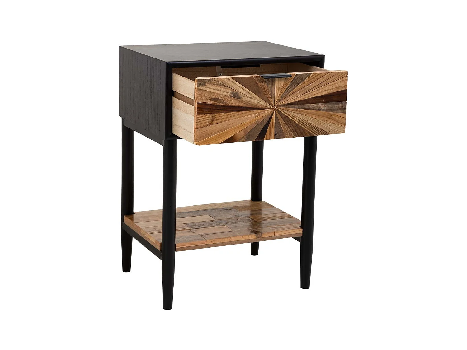 Table de nuit en bois et métal, 1 tiroir et 1 étagère marron 41x32x60