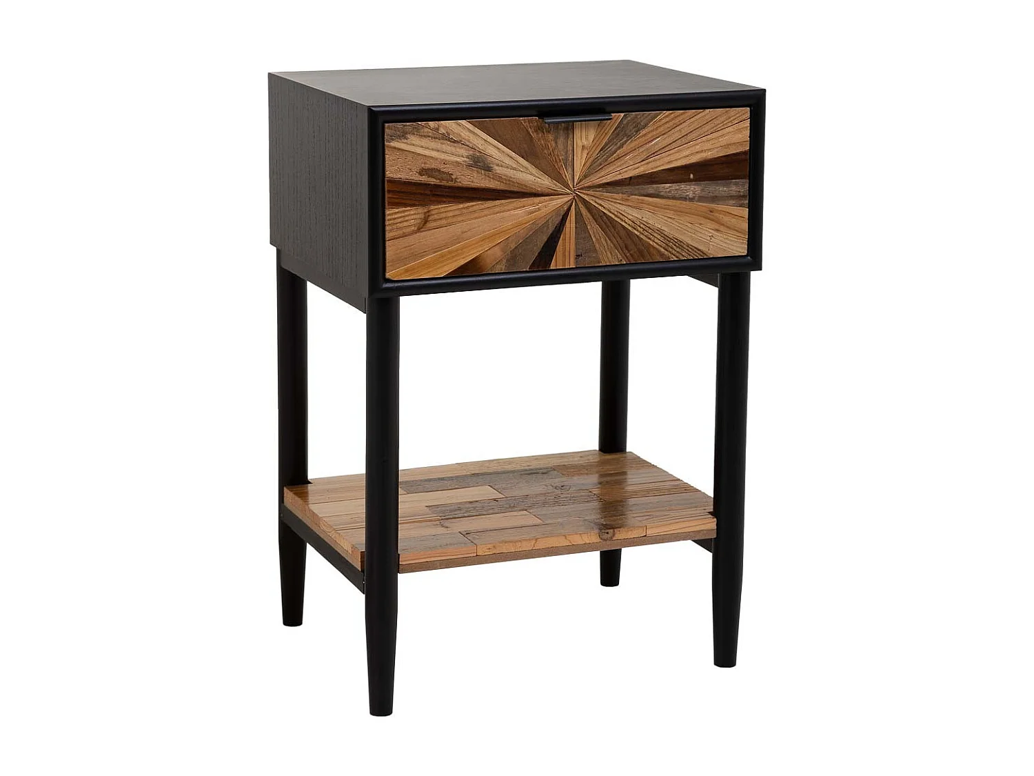 Brauner Couchtisch aus Holz und Metall mit 1 Schublade und 1 Regal