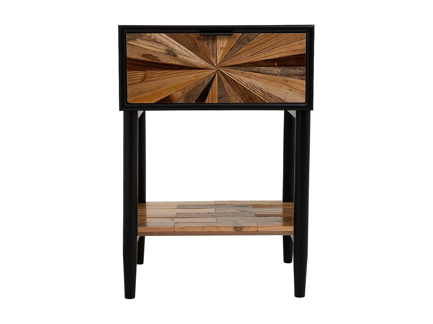 Brauner Couchtisch aus Holz und Metall mit 1 Schublade und 1 Regal