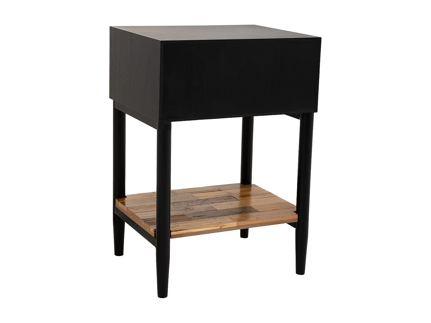 Brauner Couchtisch aus Holz und Metall mit 1 Schublade und 1 Regal