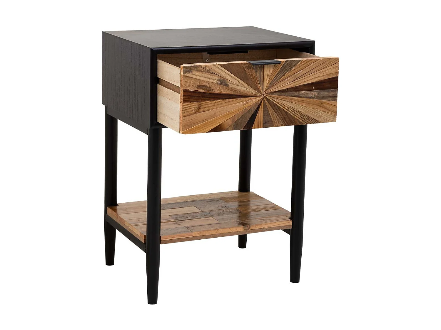 Brauner Couchtisch aus Holz und Metall mit 1 Schublade und 1 Regal