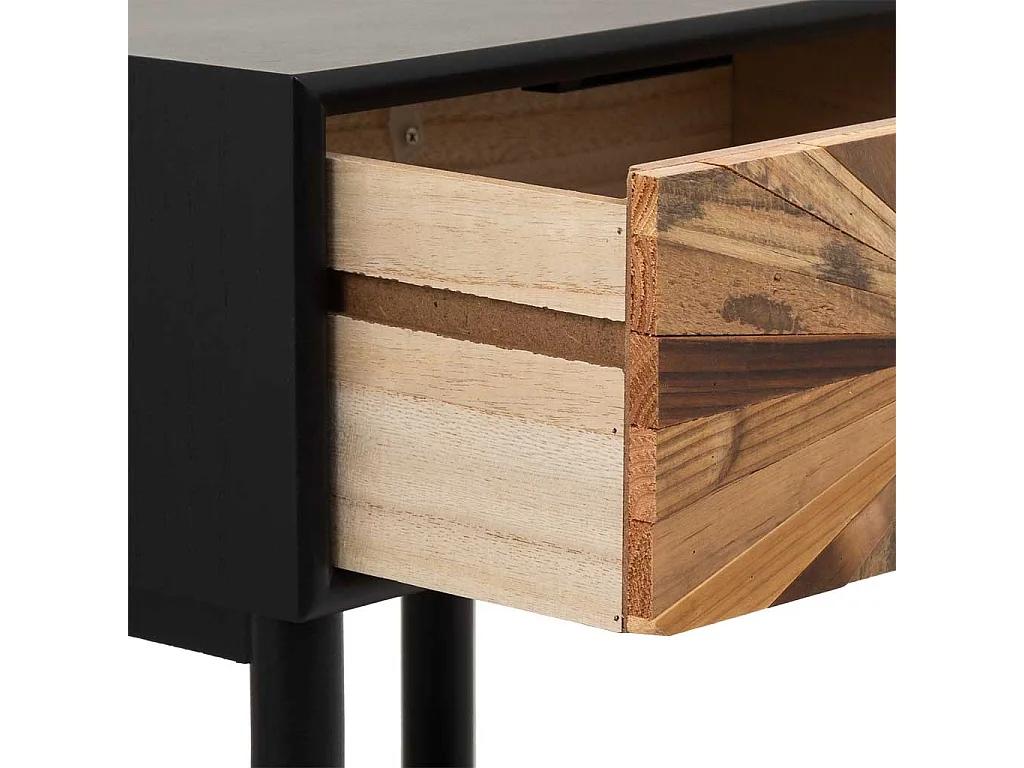 Brauner Couchtisch aus Holz und Metall mit 1 Schublade und 1 Regal