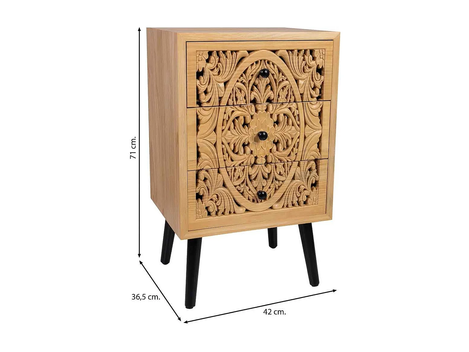 Nachttisch aus schwarzem Holz und Metall, 44x35x76