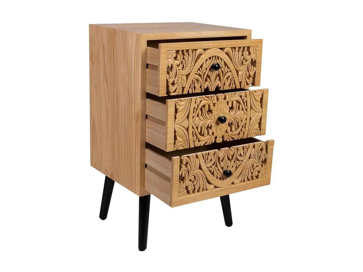 Nachttisch aus schwarzem Holz und Metall, 44x35x76