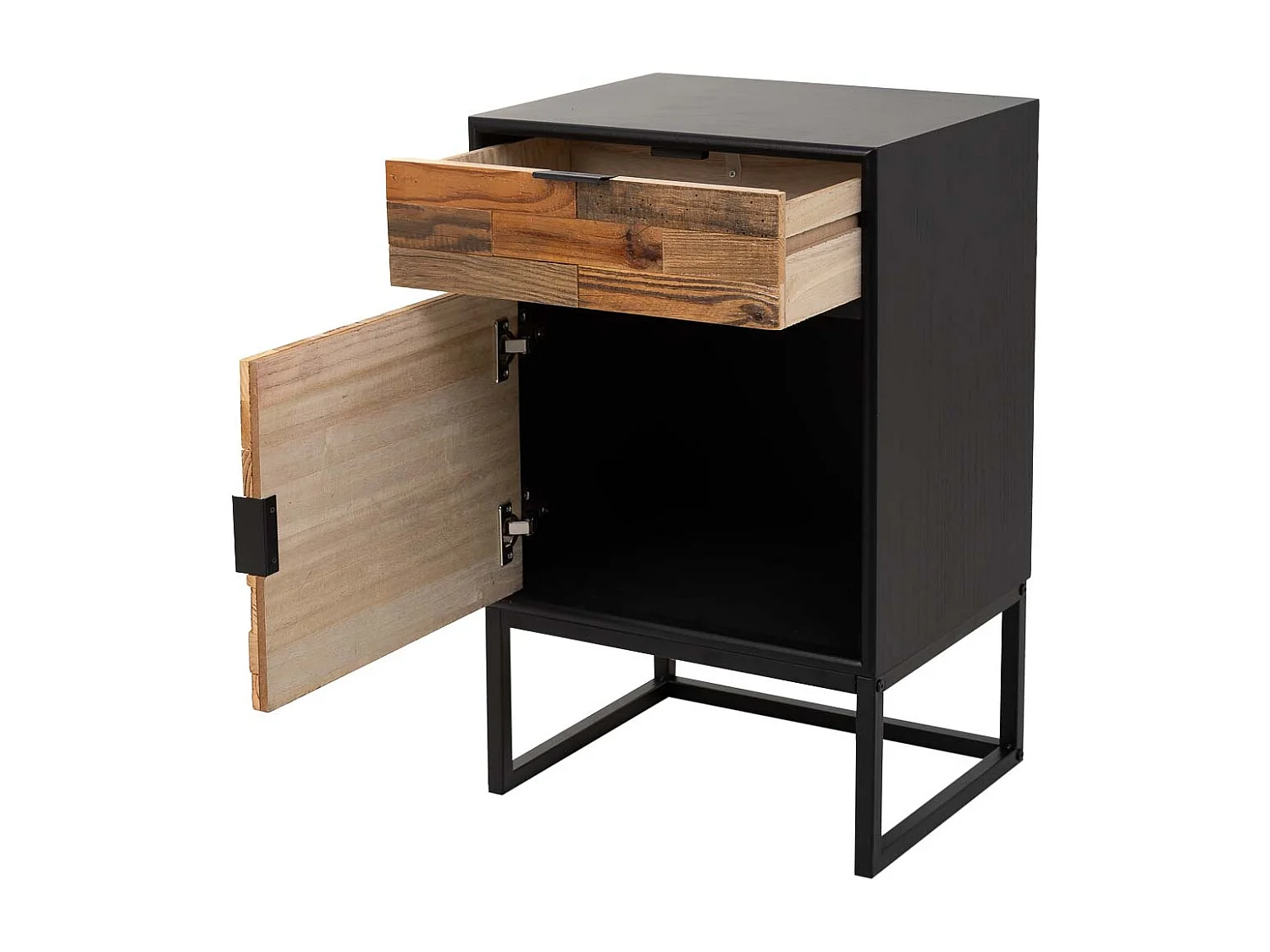 Table de chevet en bois et métal, 1 tiroir et 1 porte marron 44x36x67