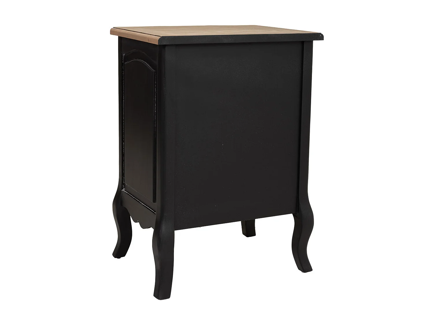 Tavolino in legno laccato nero invecchiato con 3 cassetti 50x40x70