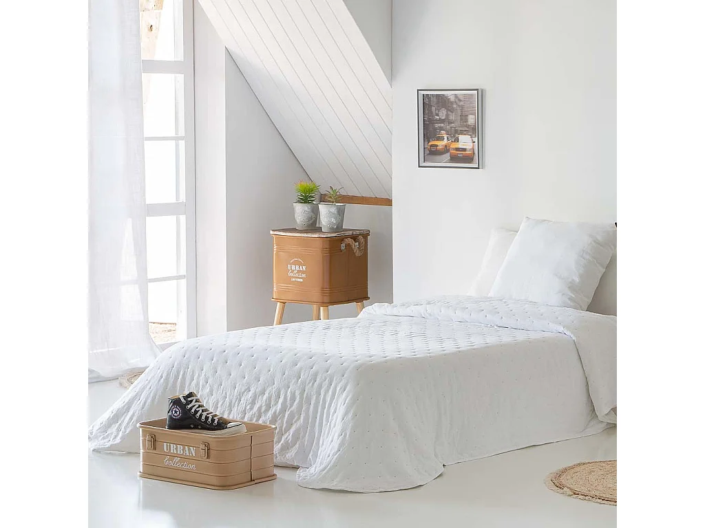 Table boîte en métal bois et corde marron 34x34x32/55h cm