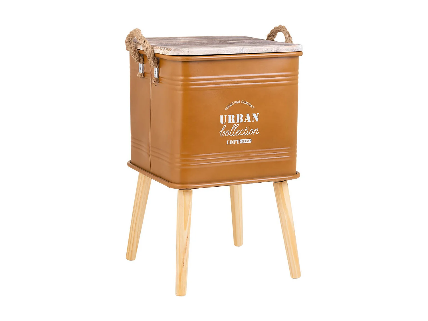 Table boîte en métal bois et corde marron 34x34x32/55h cm