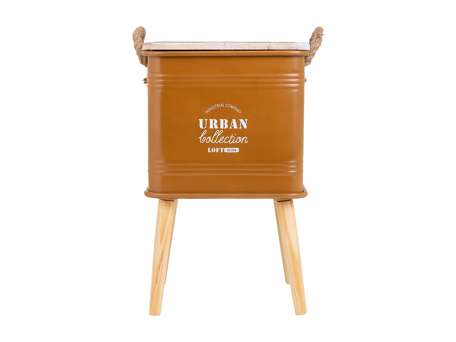 Table boîte en métal bois et corde marron 34x34x32/55h cm