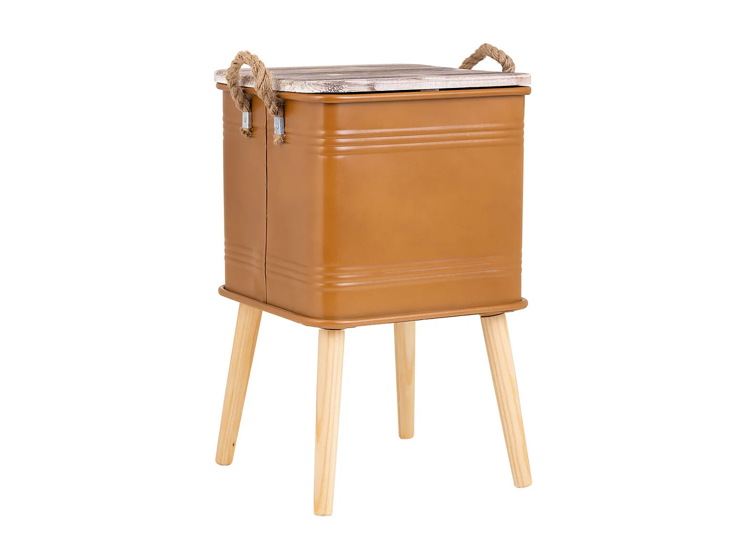 Table boîte en métal bois et corde marron 34x34x32/55h cm