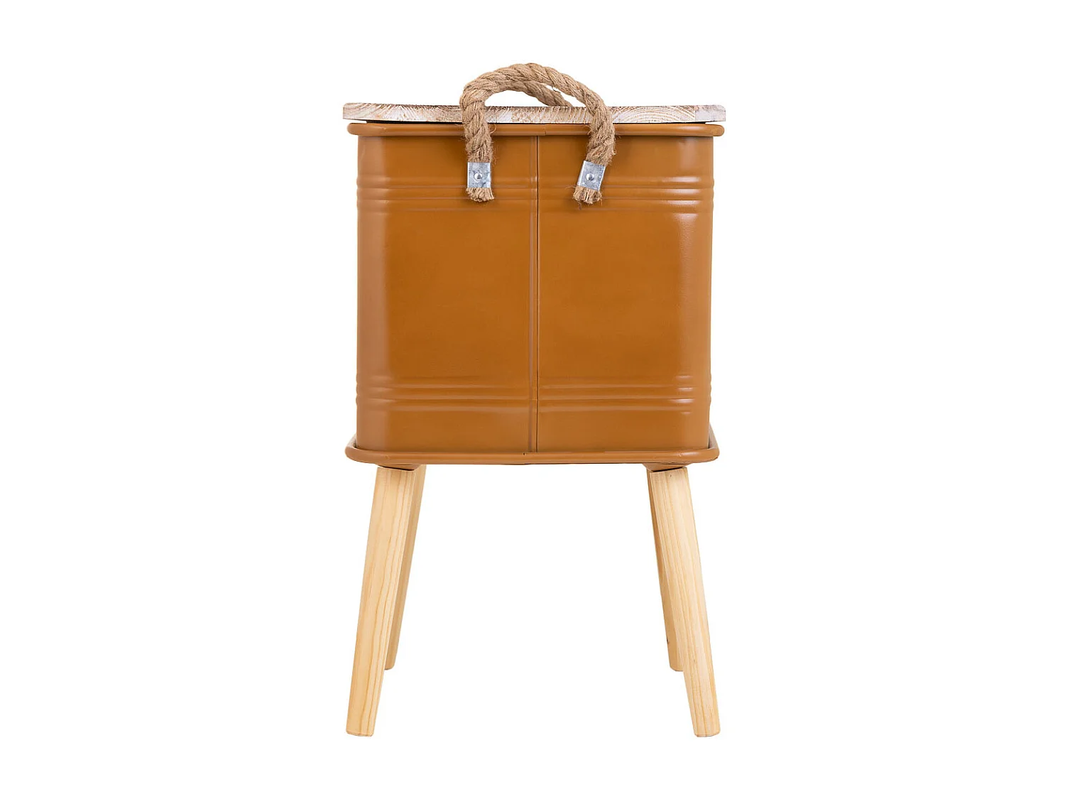 Table boîte en métal bois et corde marron 34x34x32/55h cm