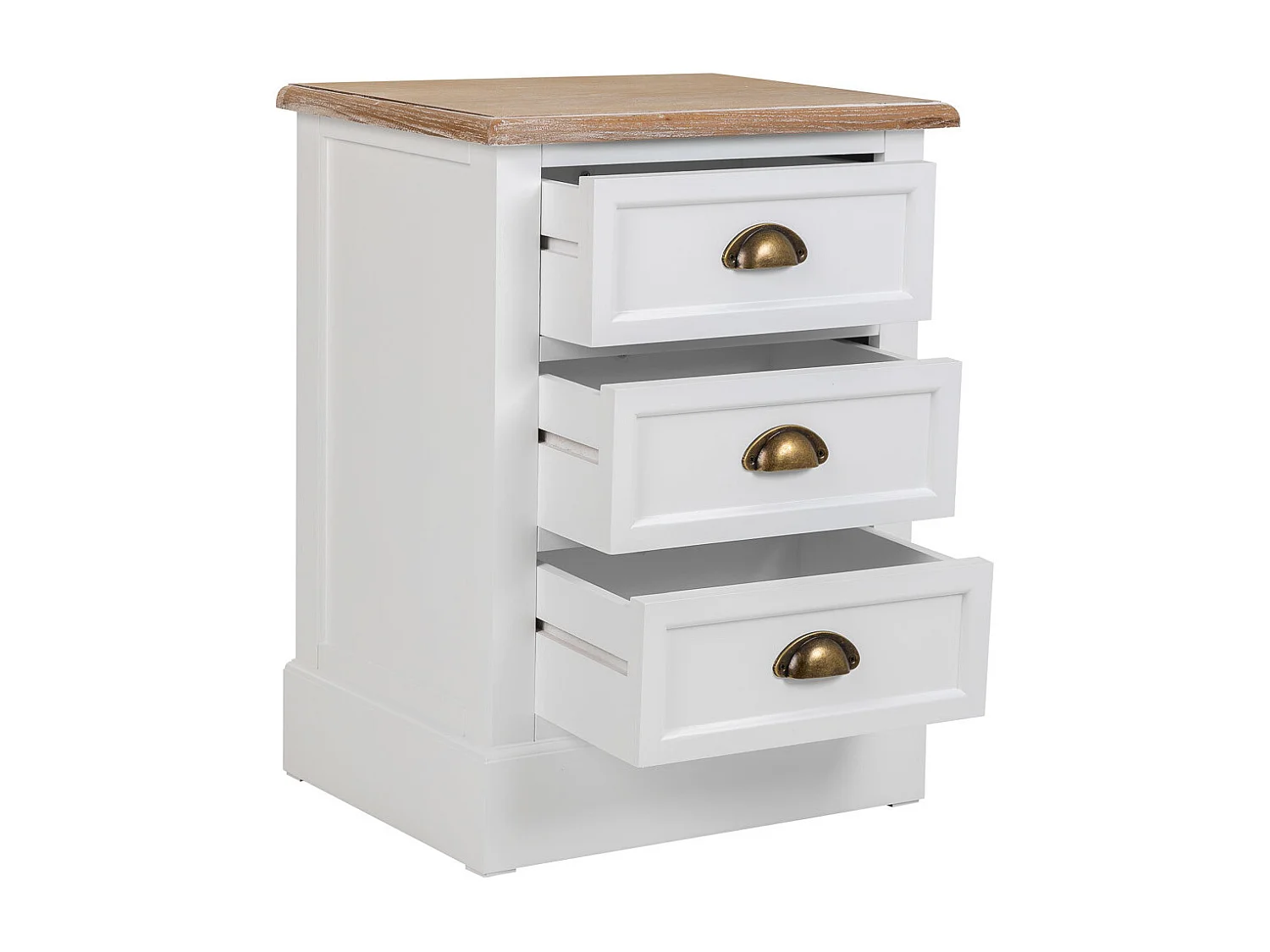 Mesita de noche de madera de 3 cajones blanco 45x35x60h cm