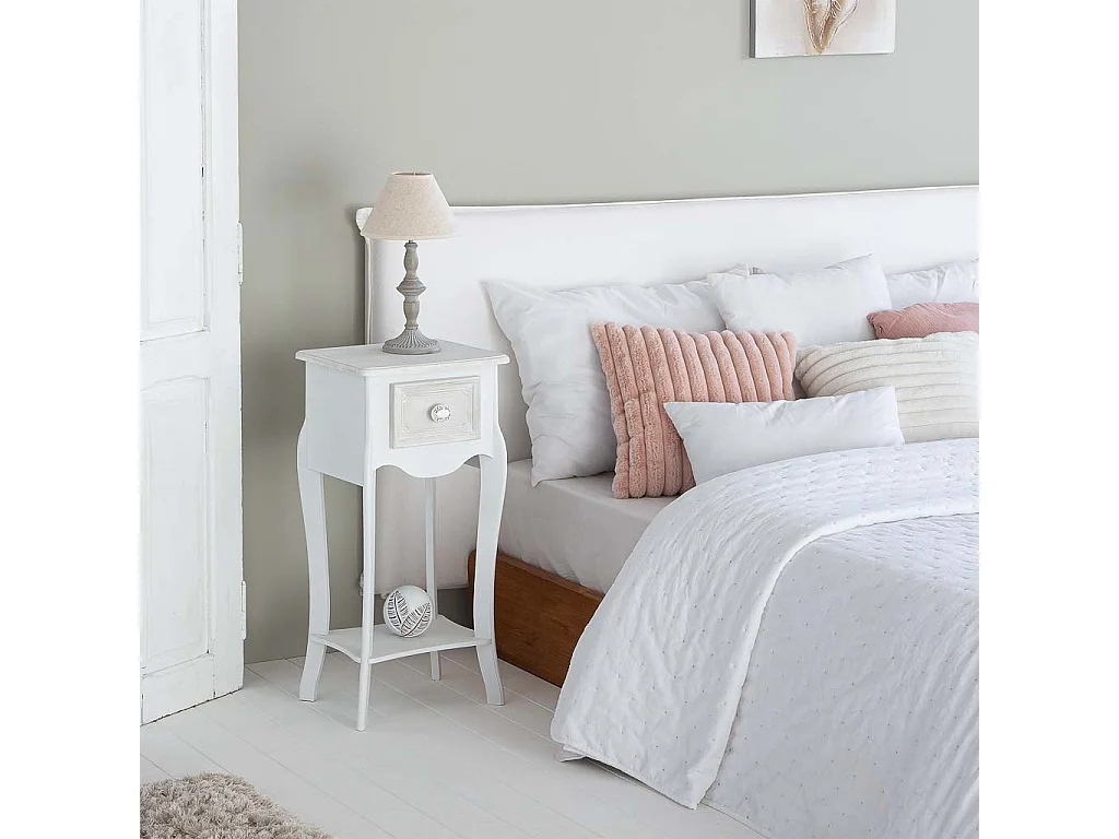 Mesita de madera de 1 cajon y 1 balda blanco 34x28x71