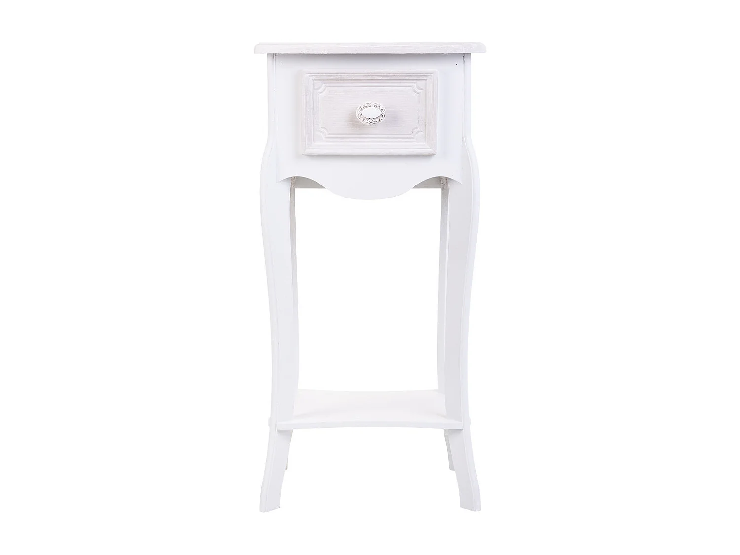 Mesita de madera de 1 cajon y 1 balda blanco 34x28x71