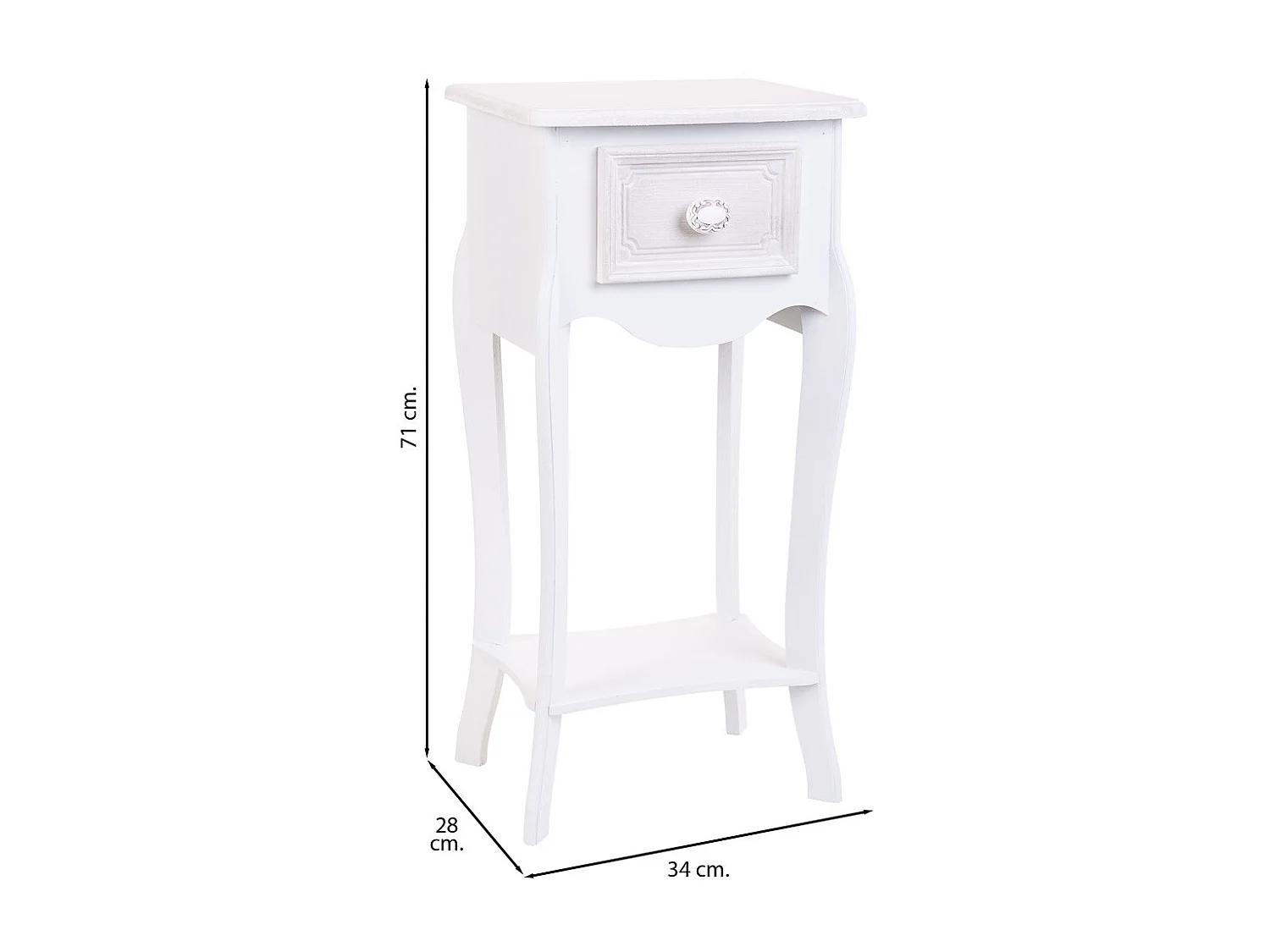 Mesita de madera de 1 cajon y 1 balda blanco 34x28x71