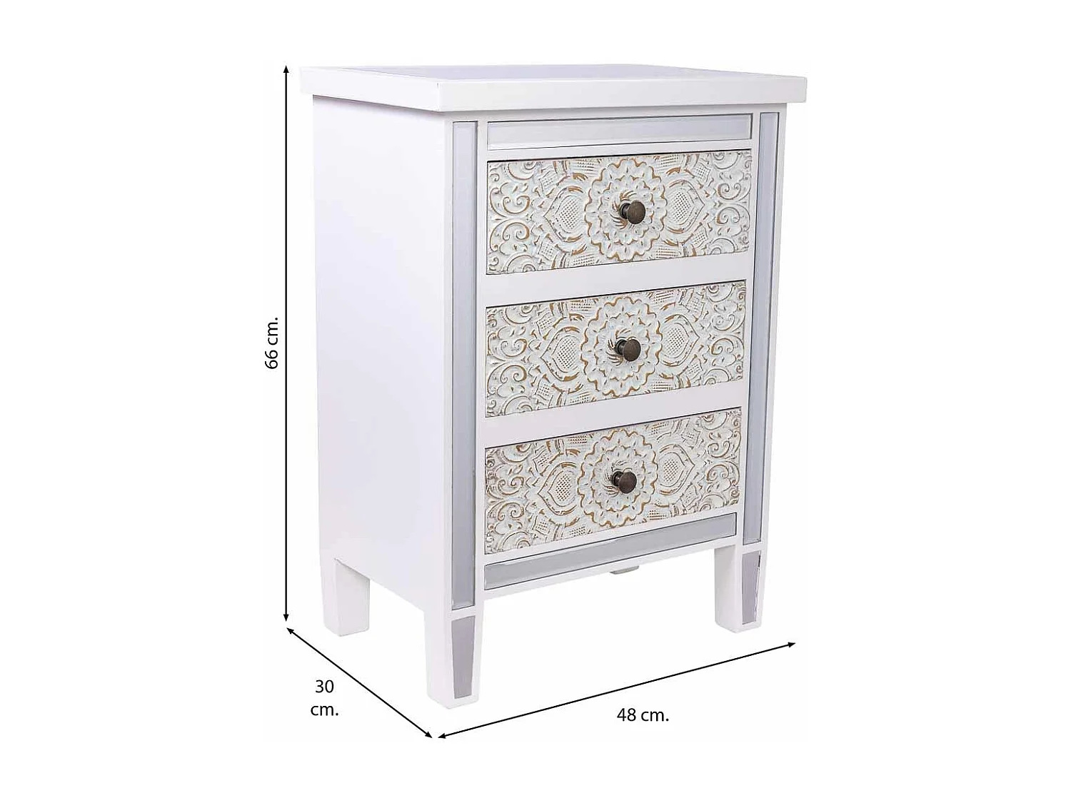 Nachttisch aus Holz mit 1 Schublade und 2 Türen 45x34x66