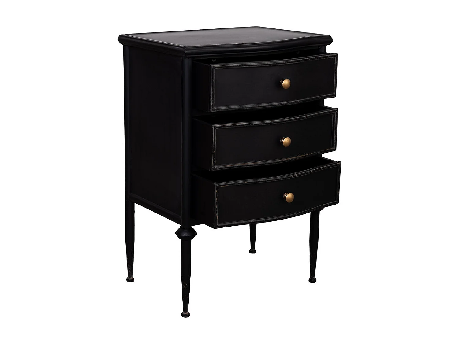 Mesita de 3 cajones de metal envejecido negro 46x36x68