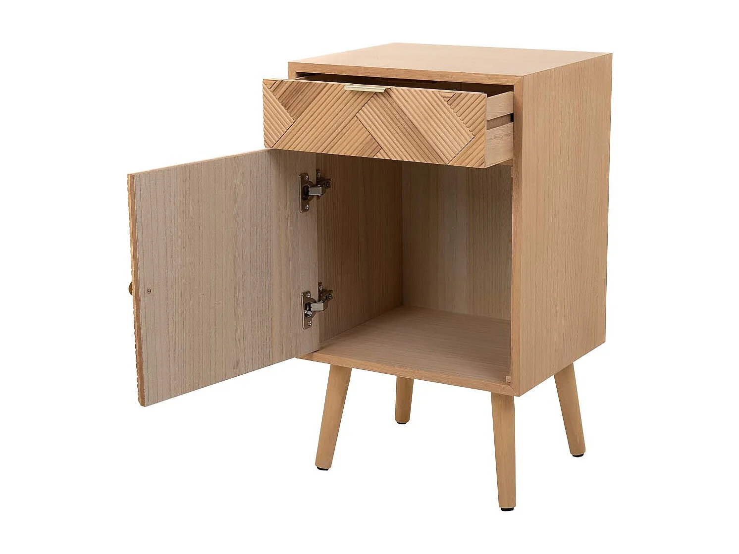 Comodino in legno con 1 porta e 1 cassetto marrone 42x34x70