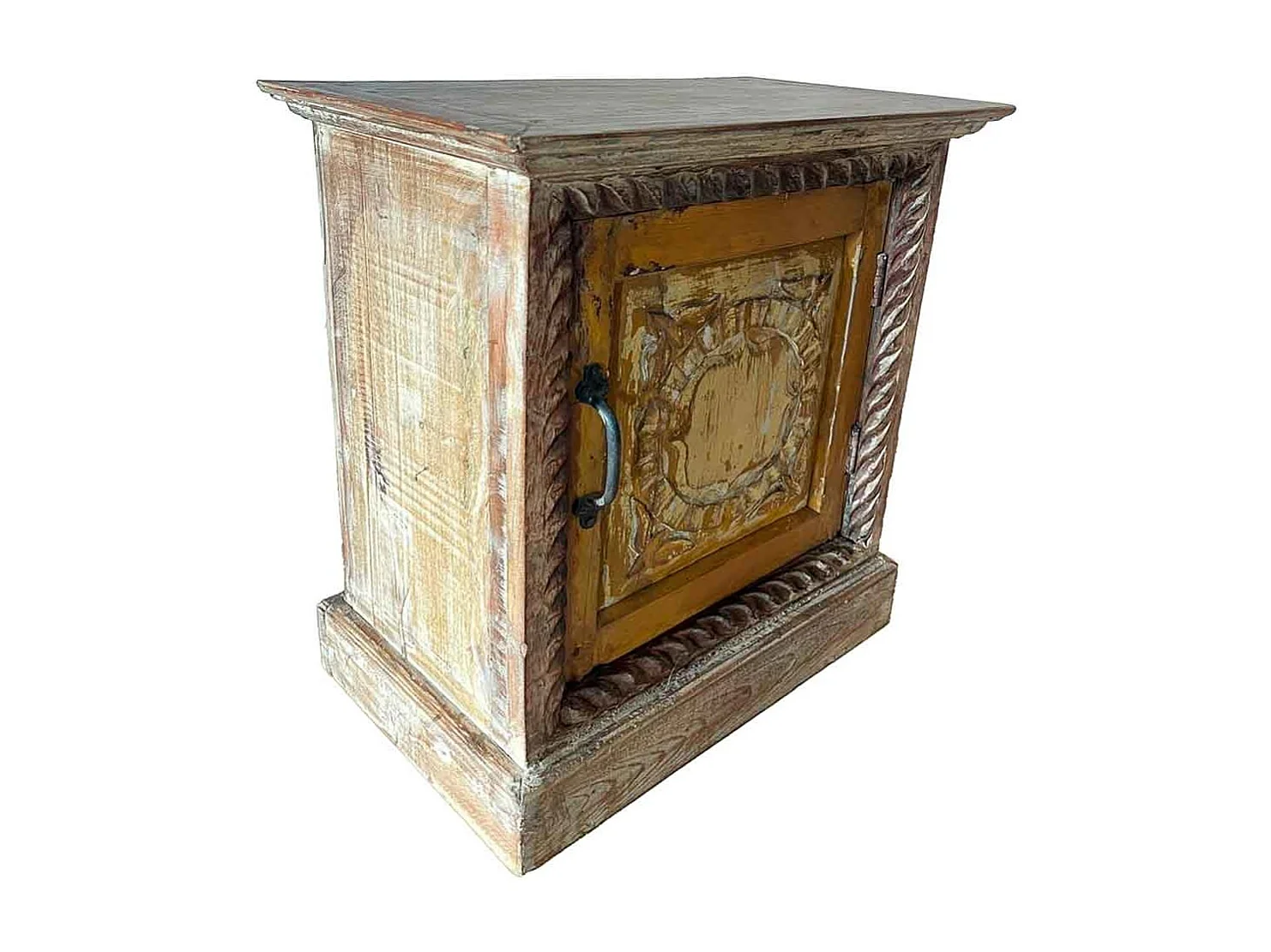 Mesa de centro, madeira castanha, acabamento feito à mão 50x30x56h cm