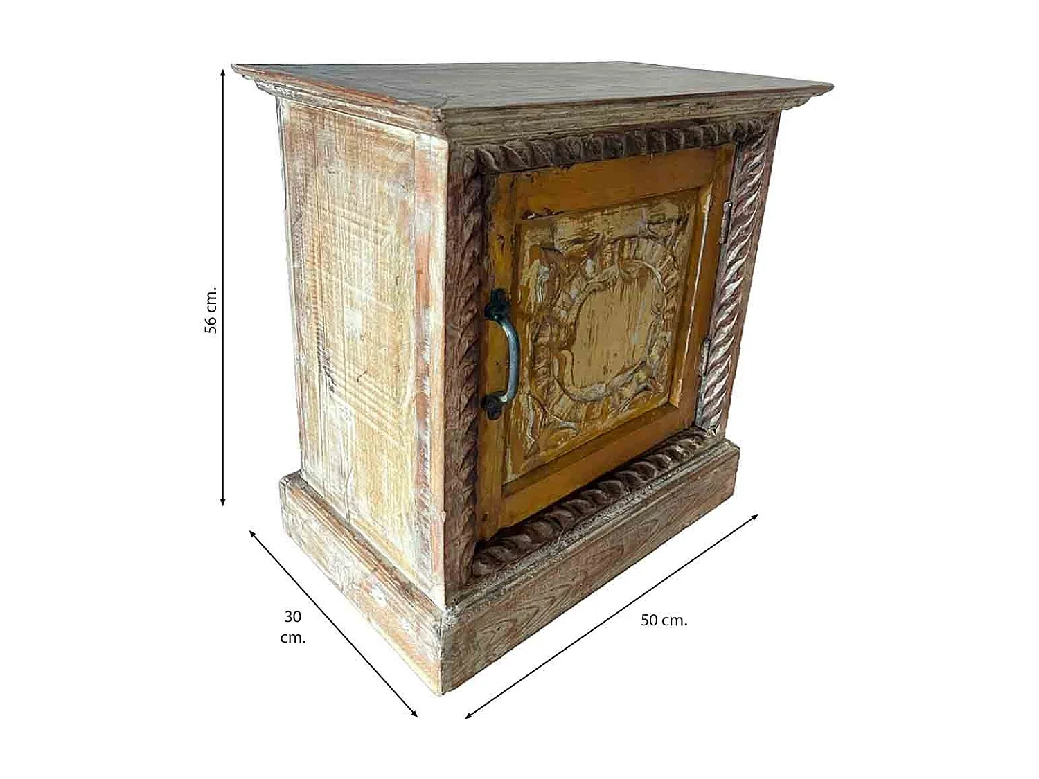 Mesa de centro, madeira castanha, acabamento feito à mão 50x30x56h cm
