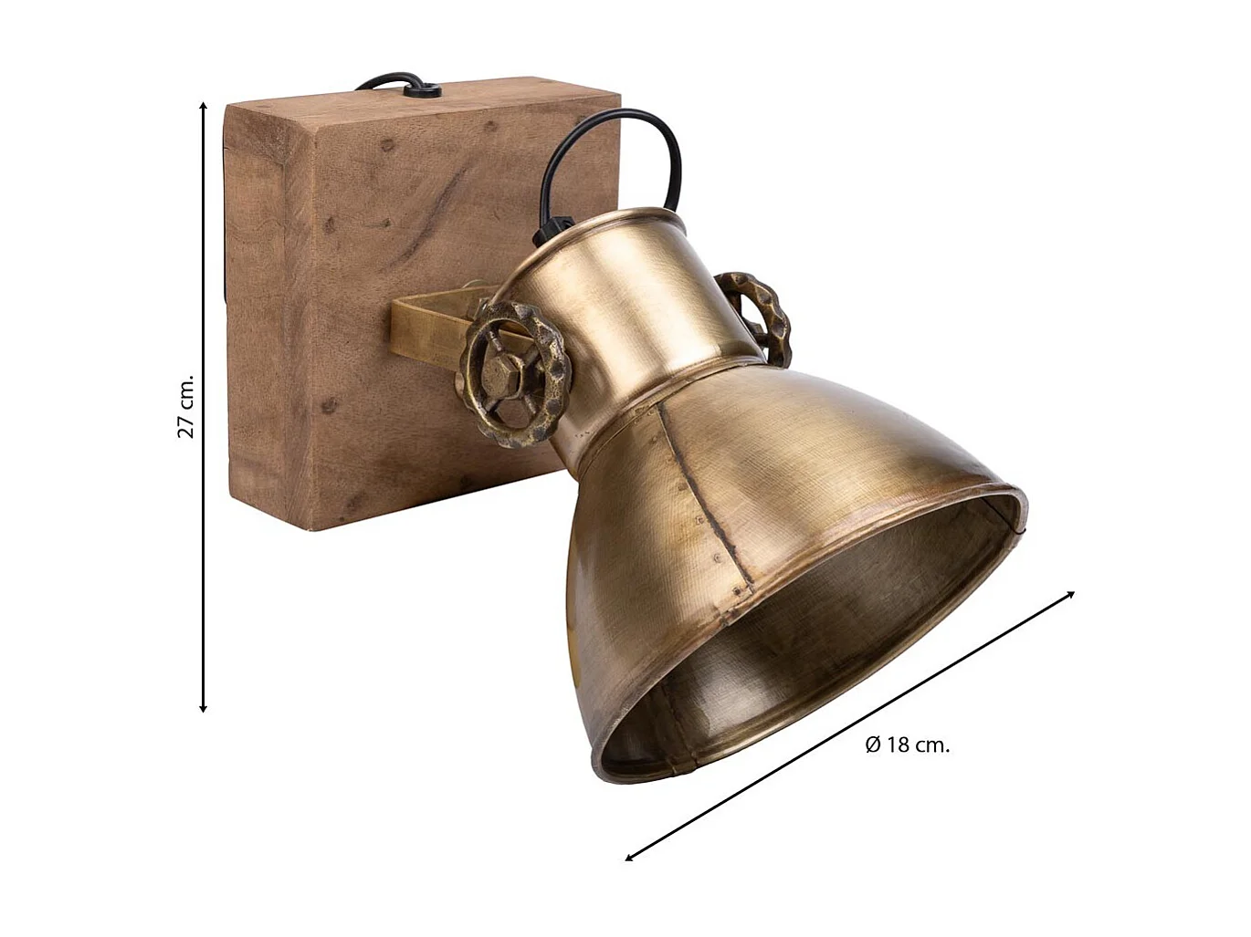 Aplique de madeira e metal dourado 18x18x27