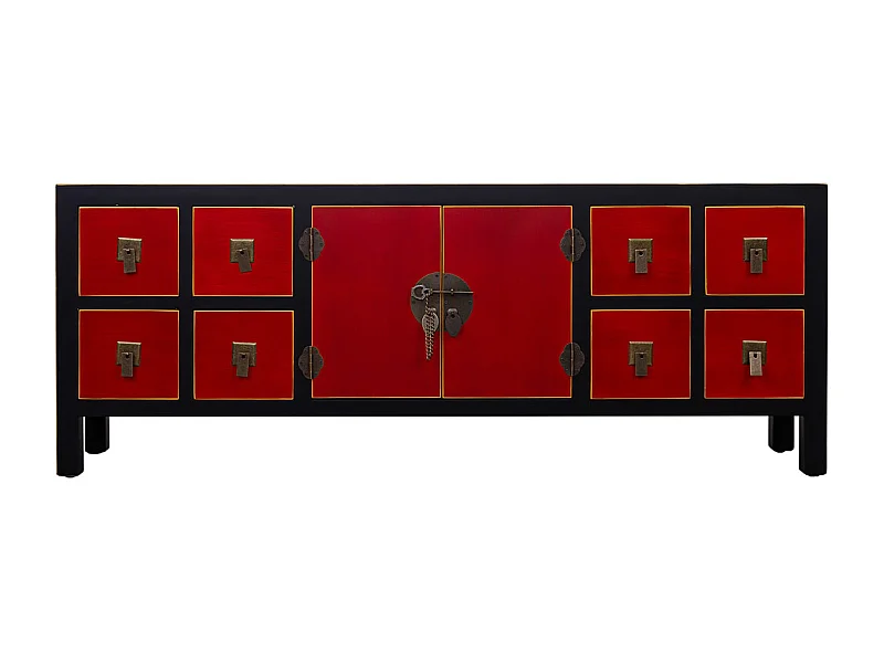 Armário baixo de madeira com 8 gavetas e 2 portas 130x24x50h cm