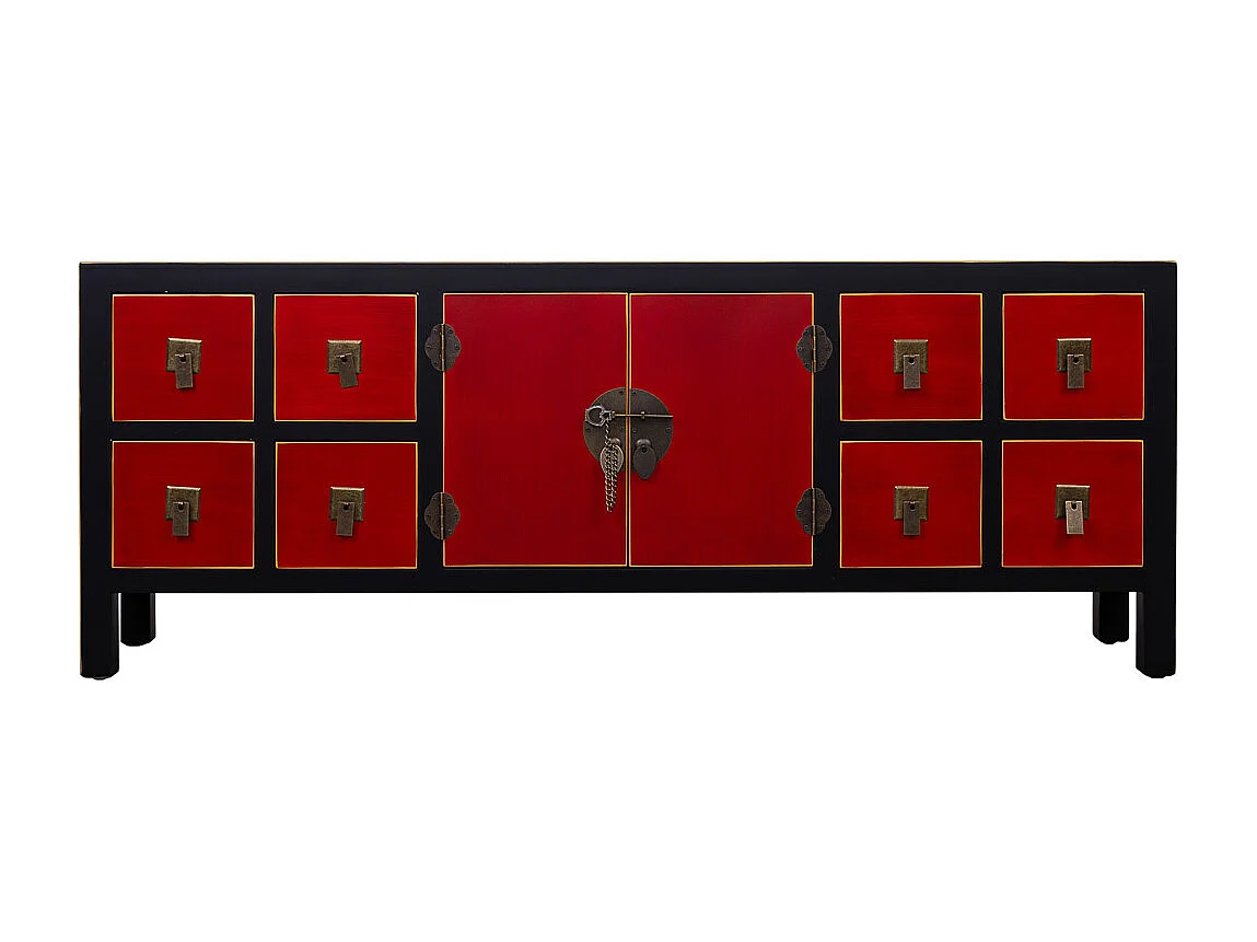 Mobile basso in legno con 8 cassetti e 2 porte 130x24x50h cm