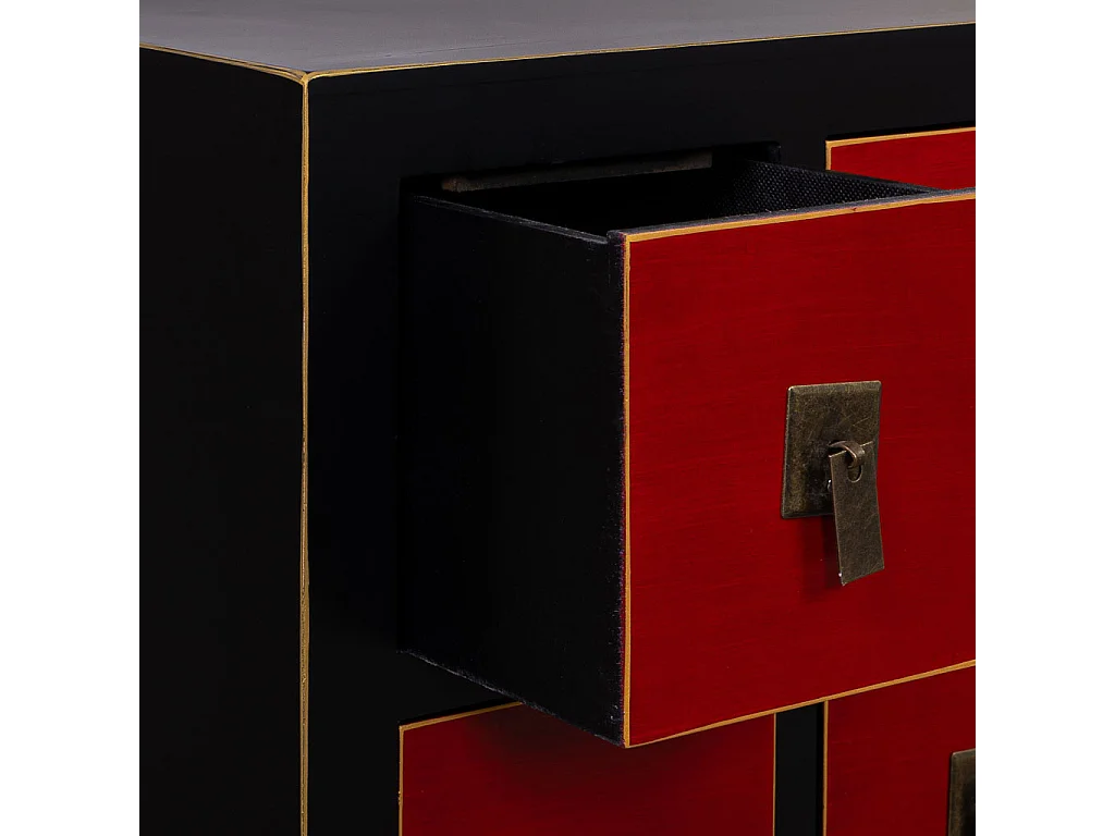 Mobile basso in legno con 8 cassetti e 2 porte 130x24x50h cm