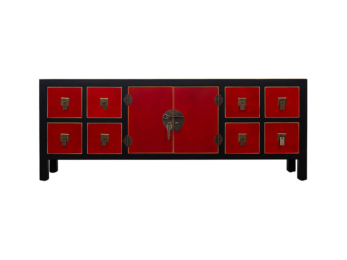 Meuble bas en bois avec 8 tiroirs et 2 portes 130x24x50h cm