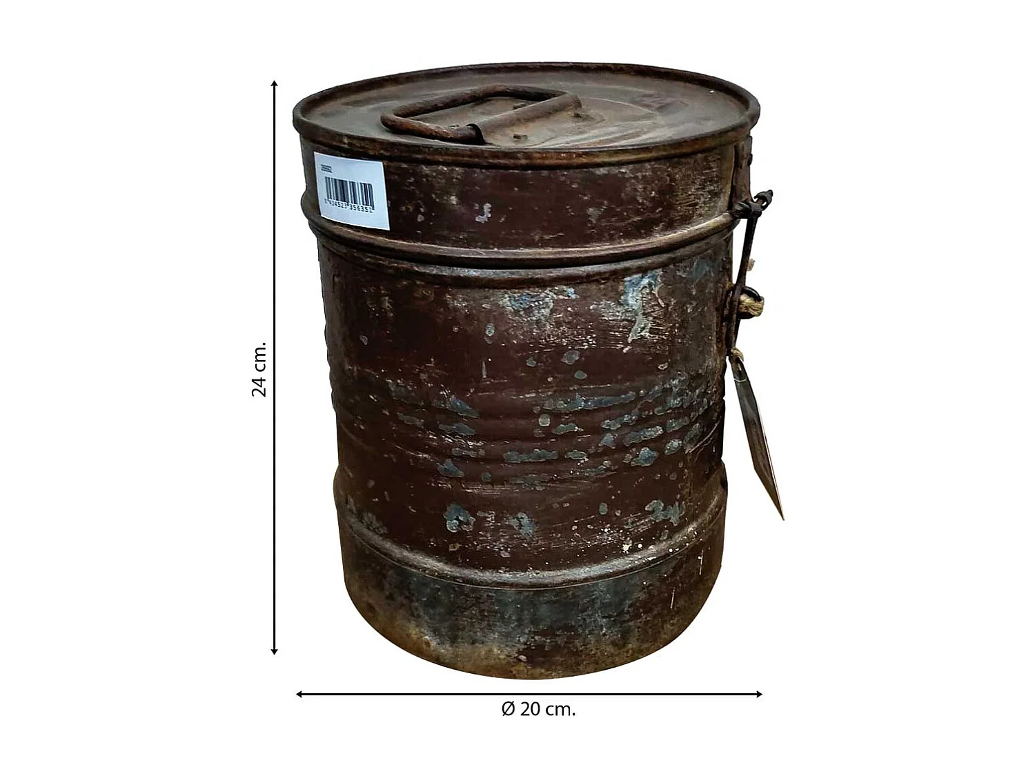 Braune Metalltrommel 20x20x24h cm