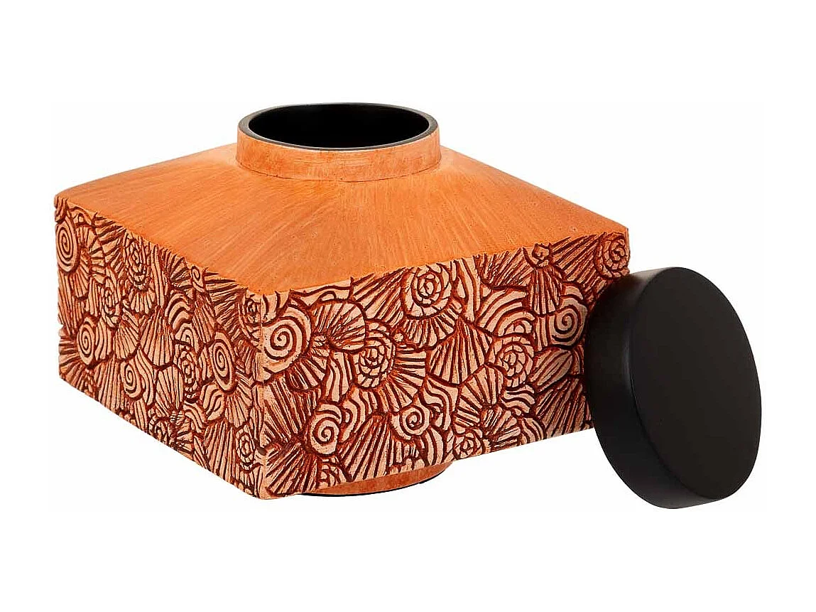 Orangefarbene Polyresin-Dekorationsbox 16x16x13,5h cm