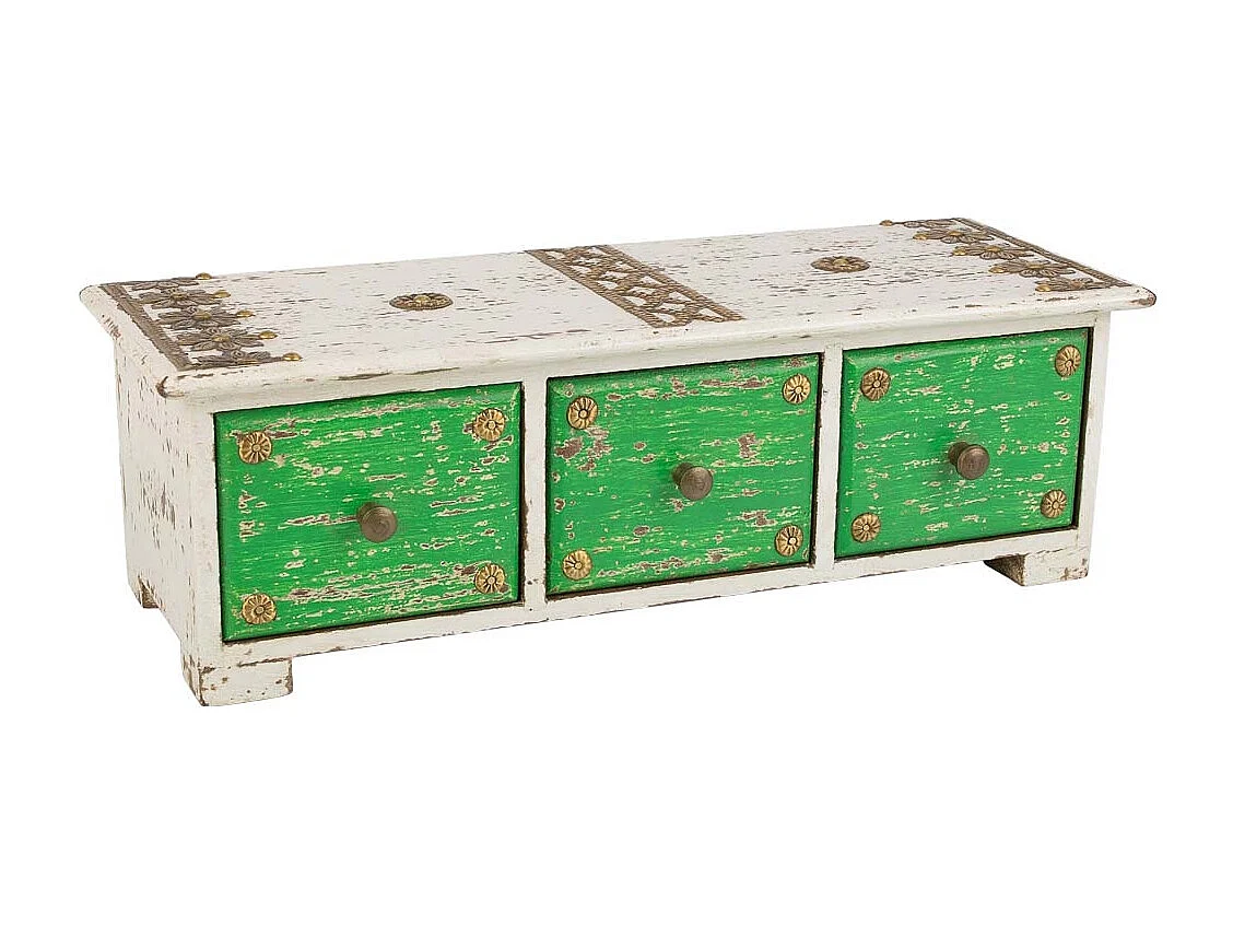 Caja joyero de madera con detalles de metal blanco 36x15x10h cm
