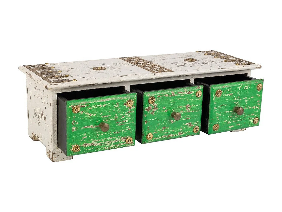 Caja joyero de madera con detalles de metal blanco 36x15x10h cm
