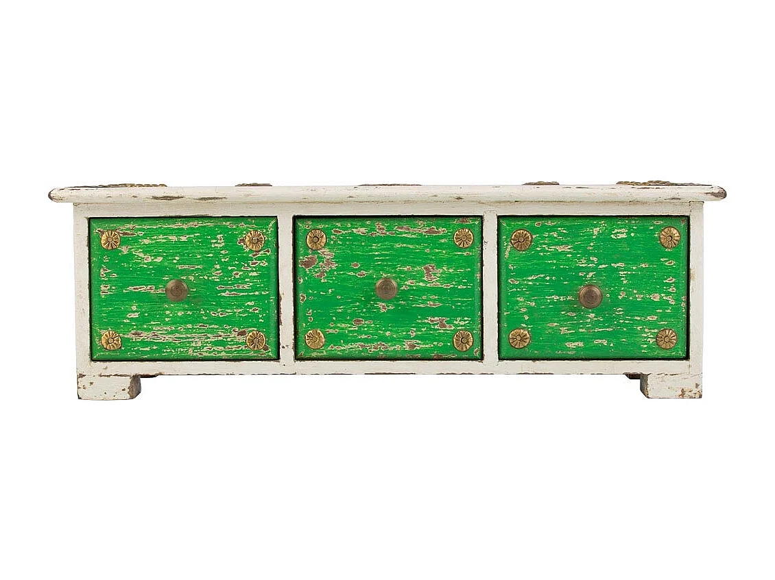 Caja joyero de madera con detalles de metal blanco 36x15x10h cm