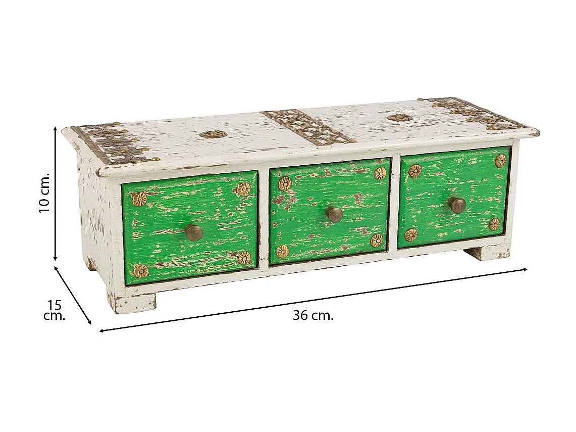 Caja joyero de madera con detalles de metal blanco 36x15x10h cm
