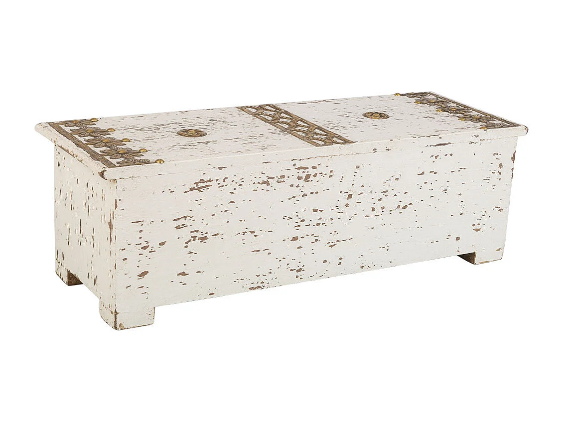 Caja joyero de madera con detalles de metal blanco 36x15x10h cm
