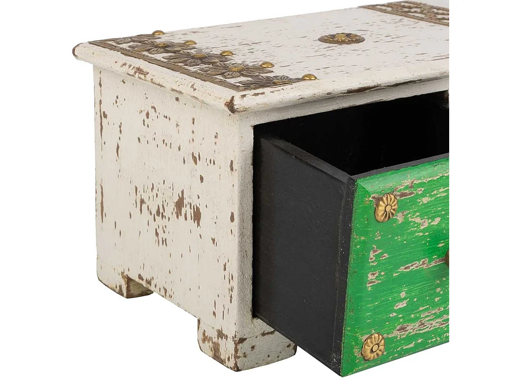 Caja joyero de madera con detalles de metal blanco 36x15x10h cm