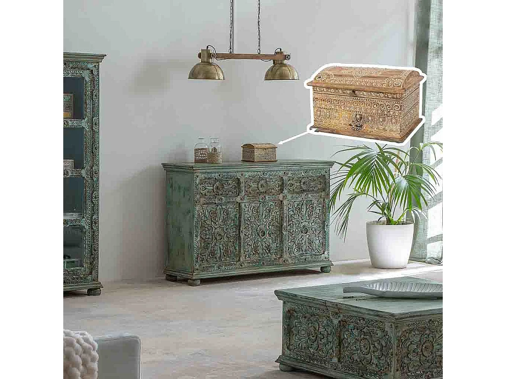 Caixa de joias de madeira pintada à mão marrom 24x18x15