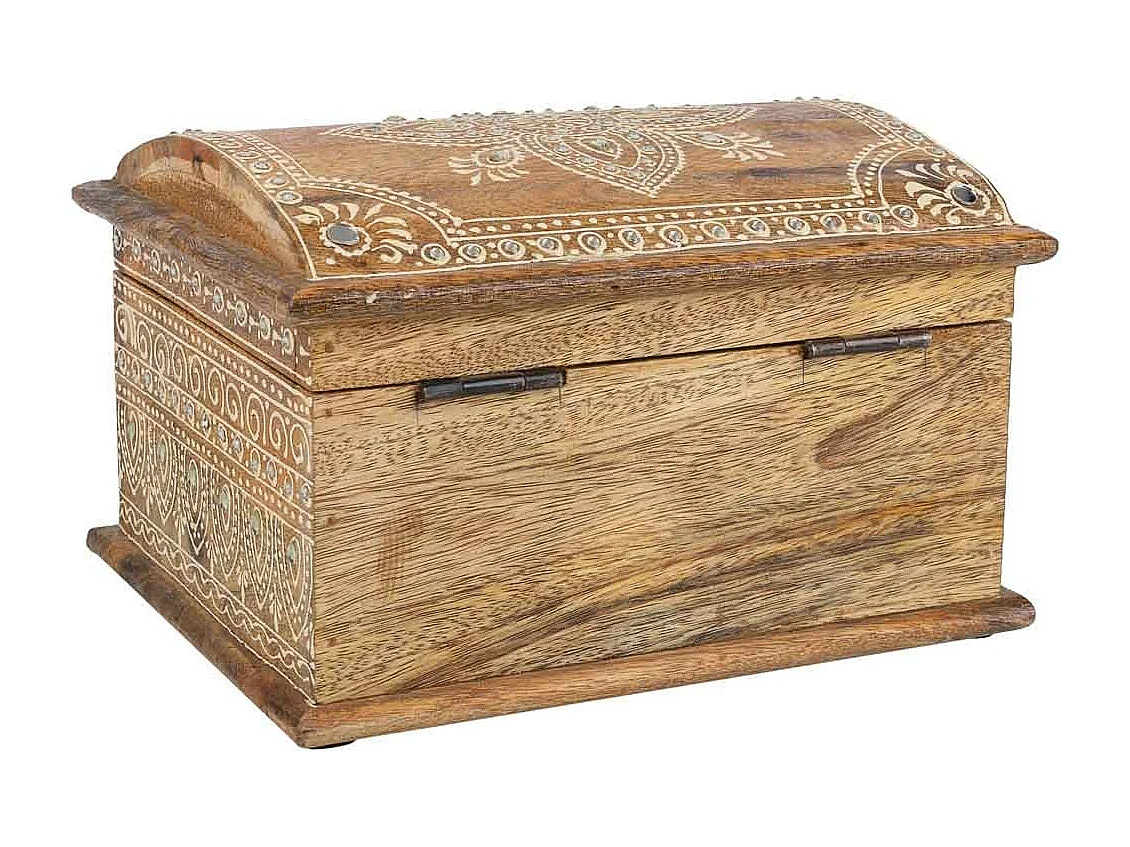 Caixa de joias de madeira pintada à mão marrom 24x18x15