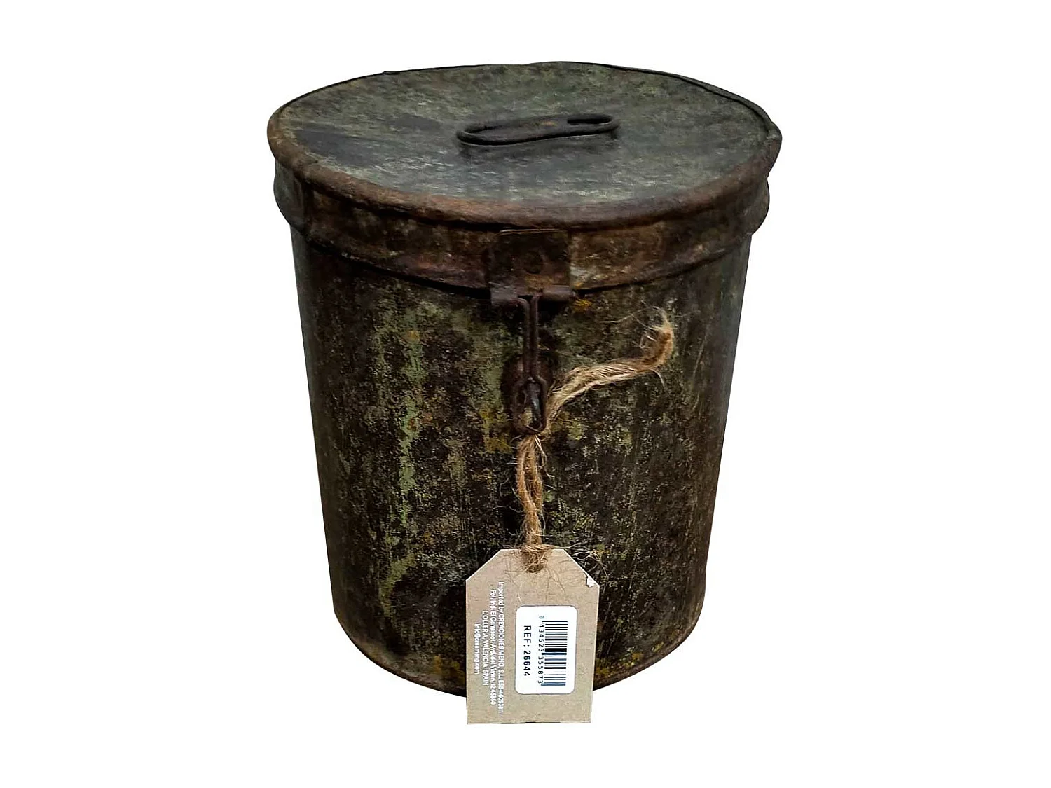 Bidon en metal marron 19x19x20h