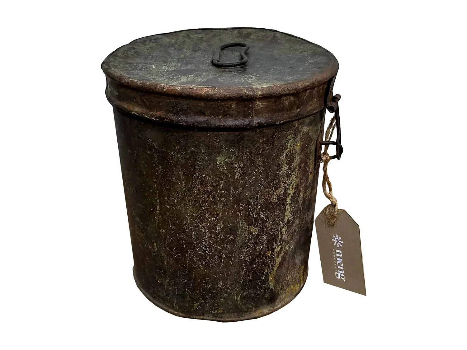 Bidon en metal marron 19x19x20h