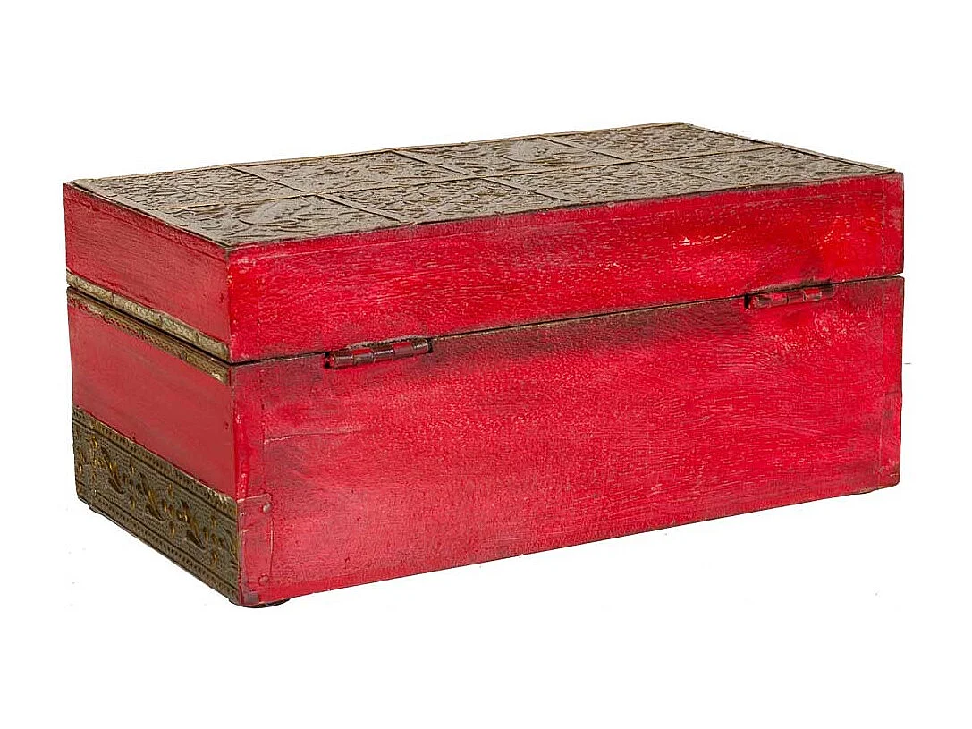 Schmuckschatulle aus Holz und rotem Metall, 20x11x9h cm
