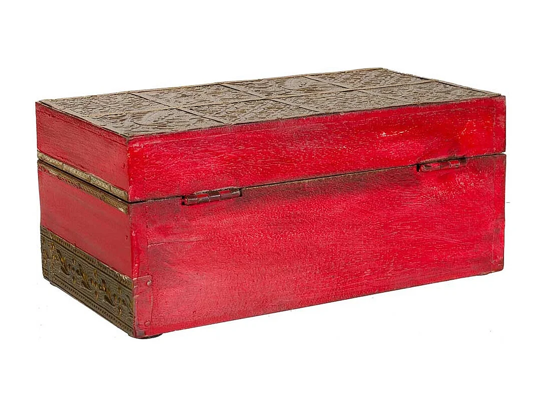 Baúl Joyero de madera y metal rojo 20x11x9
