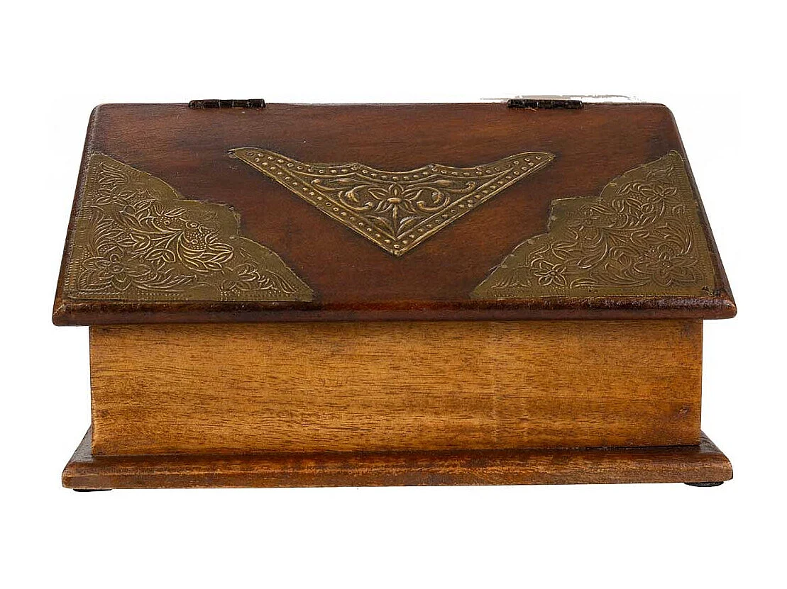 Braune Schmuckschatulle aus Holz und Metall, 24,5 x 19 x 13,5 h cm