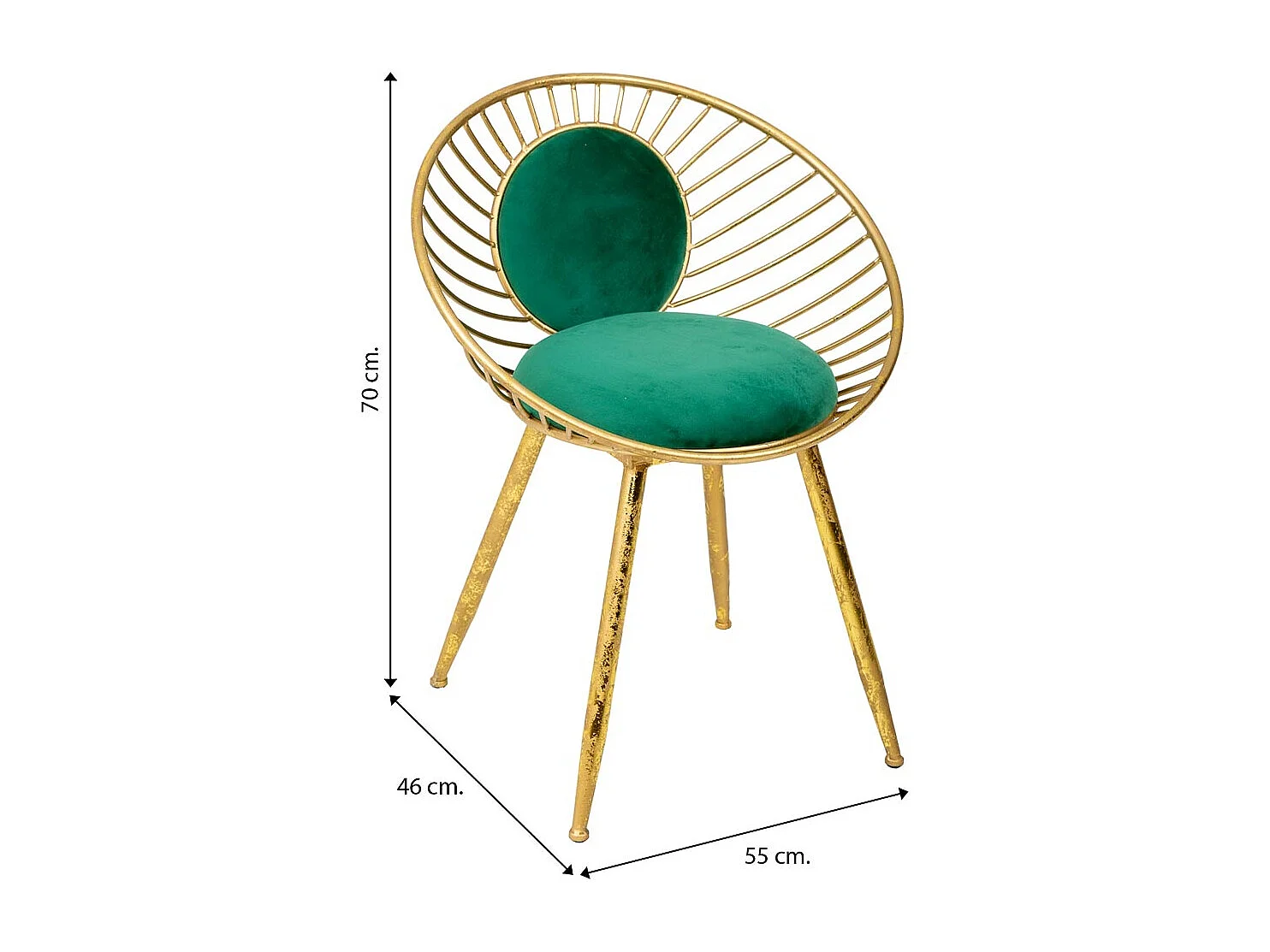 Banco estofado em metal dourado verde 55x46x70