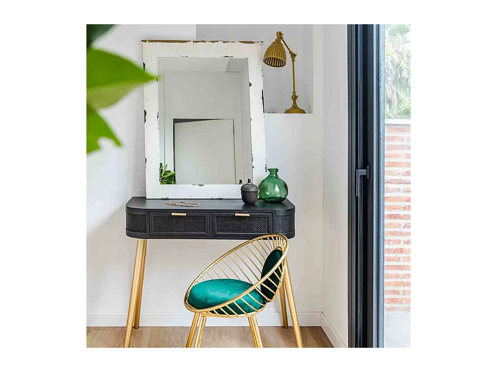 Banc en métal doré rembourré vert 55x46x70h