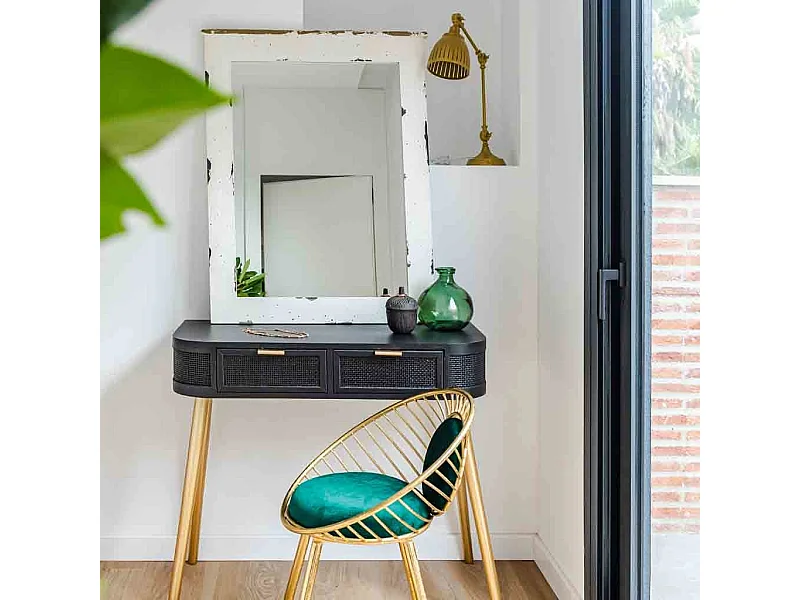 Banco estofado em metal dourado verde 55x46x70