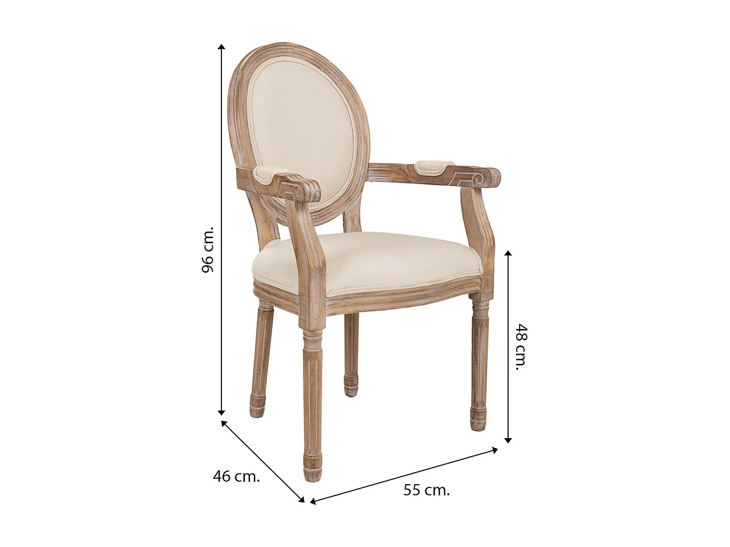 Sedia in legno imbottita beige 55x46x48/96h
