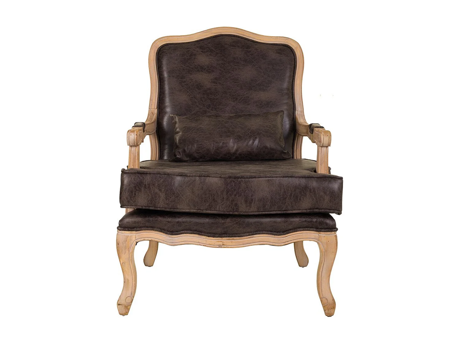 Braun gepolsterter Holzsessel 64x72x92h cm