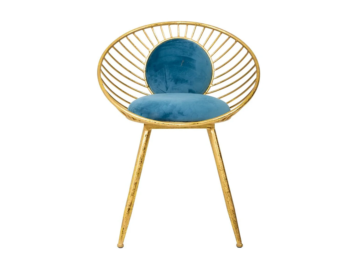 Blau gepolsterte goldene Metallbank 55x46x70h cm